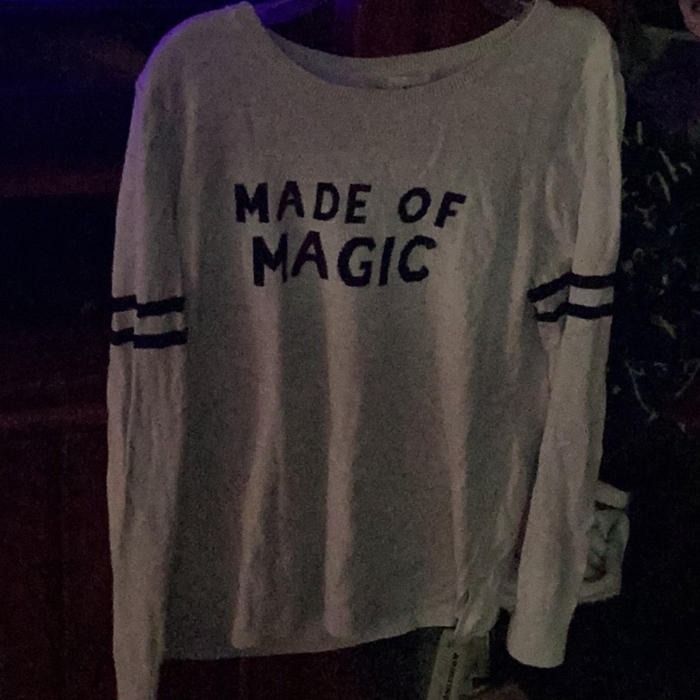Old Navy White 'Made of Magic' Crewneck Sweater with Black Lettering